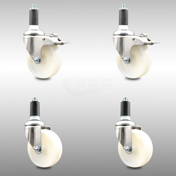 Service Caster 4 Inch 316SS Nylon Swivel 1-3/8 Inch Expanding Stem Caster Lock Brake SCC, 2PK SCC-SS316TTLEX20S414-NYS-2-S-2-138 - main